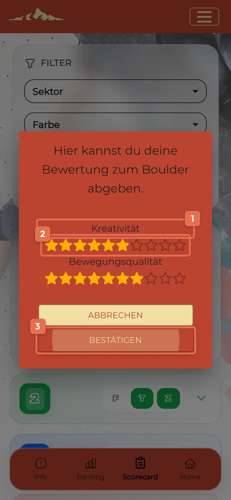 Bewertungsfenster mit Sternen
